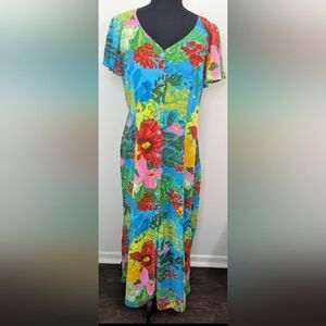 Jams World Blue Garden Y2k Beach Coastal Tropical Island Vibe Bohemian Dress MD